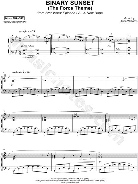 MusicMike512 "Binary Sunset (The Force Theme)" Sheet Music (Piano Solo ...