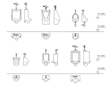 Dynamic urinal blocks all sided elevation cad drawing details dwg file ...