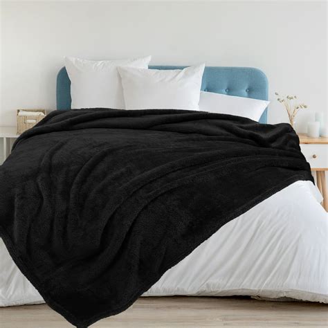 Sherpa Throw Blanket Soft Fluffy Warm Fleece Lightweight Plush Blanket for Bed Sofa Couch, Black ...