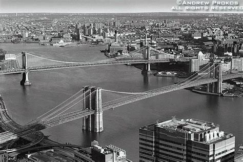 Aerial View of the Brooklyn Bridge II (B&W) - Framed Photograph by ...