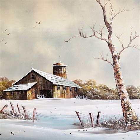 Beautiful Vintage Winter Barn Scene Oil Painting on Canvas - Etsy