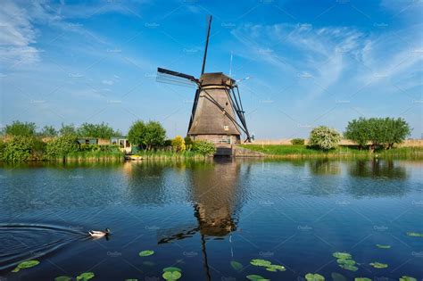 Windmills at Kinderdijk in Holland | Graphics ~ Creative Market