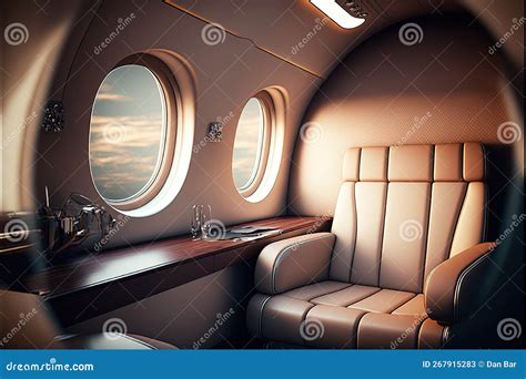 Interior of Luxurious Private Jet with Leather Seats. Generative Ai ...