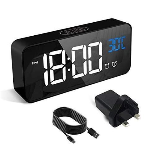 Digital clock with dual alarms temperature display mirror led usb charging – Artofit