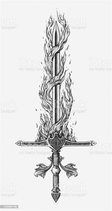 With Fire And Sword Stock Illustration - Download Image Now - Antique, Black Color, Burning - iStock