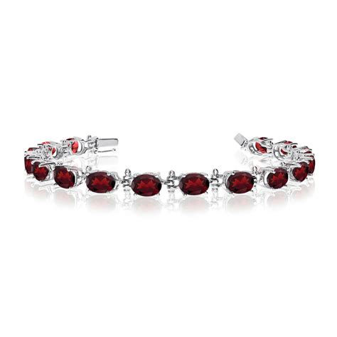 Direct-Jewelry - 14K White Gold Oval Garnet Tennis Bracelet - Walmart.com - Walmart.com