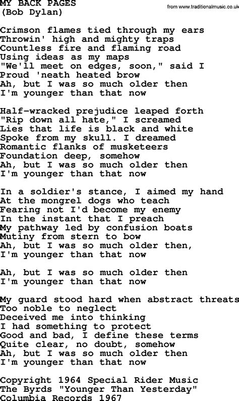 My Back Pages, by The Byrds - lyrics with pdf