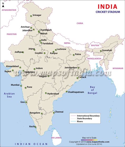 Map Locating Major Cricket Stadiums in India, Map of Cricket Stadiums ...