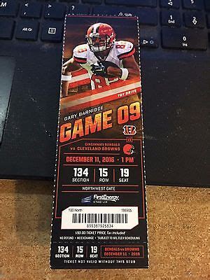 2016 CLEVELAND BROWNS VS CINCINNATI BENGALS TICKET STUB 12/11 NFL | eBay