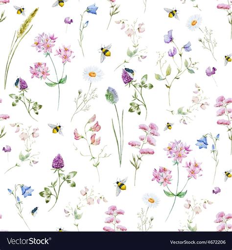 Watercolor wildflower pattern Royalty Free Vector Image | Watercolor pattern, Watercolor flowers ...