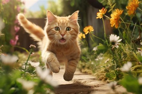 Premium AI Image | cat running in the garden