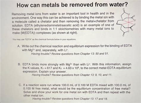 Solved Removing metal ions from water is an important tool | Chegg.com