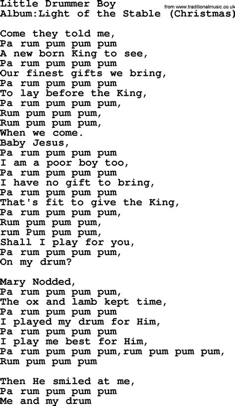 Little Drummer Boy Lyrics Printable - prntbl.concejomunicipaldechinu.gov.co