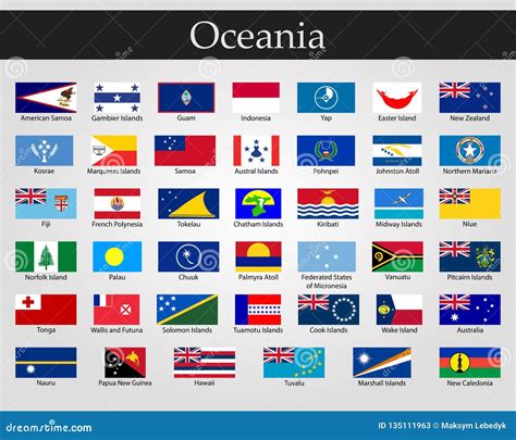 Flags of Oceania, All Countries in Original Colors Stock Illustration ...