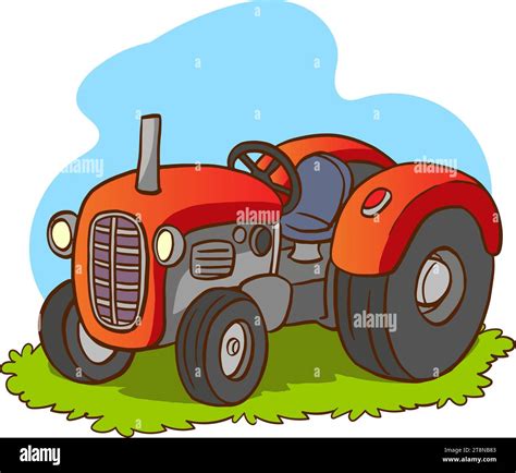 Red cartoon tractor isolated on white background. Heavy agricultural ...