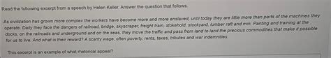 Solved Read the following excerpt from a speech by Helen | Chegg.com