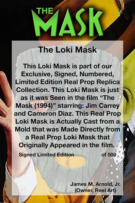 Loki Mask, the Mask, Jim Carrey, Cameron Diaz, Real Prop Replica, Solid ...