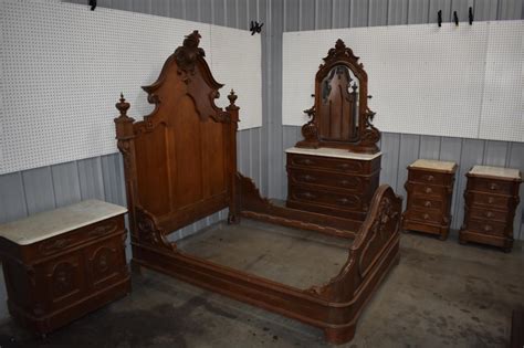 Sold at Auction: Walnut Victorian Bedroom Set with Marble Tops