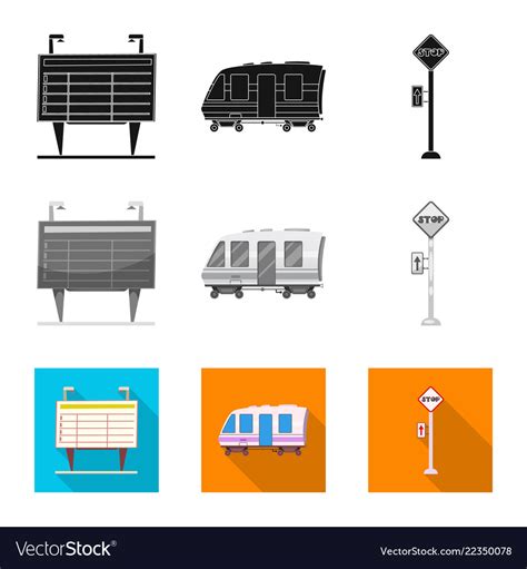 Design of train and station sign set Royalty Free Vector