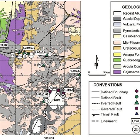 Geological Map of the Nevado del Ruiz Volcano area, sample location and ...