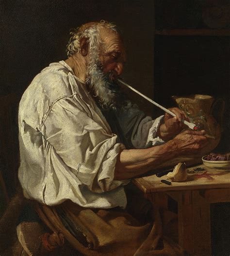 Old Peasant Lighting A Pipe Painting by Mountain Dreams