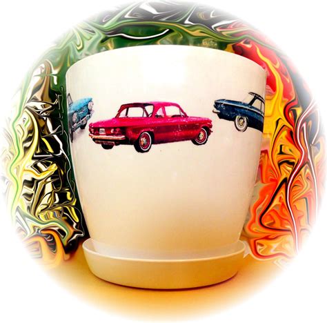 Flower pot old cars | Full color printed flower pots. Red Ch… | Flickr