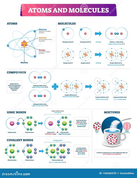 Atoms and Molecules Vector Illustration. Labeled Compounds Bonds ...