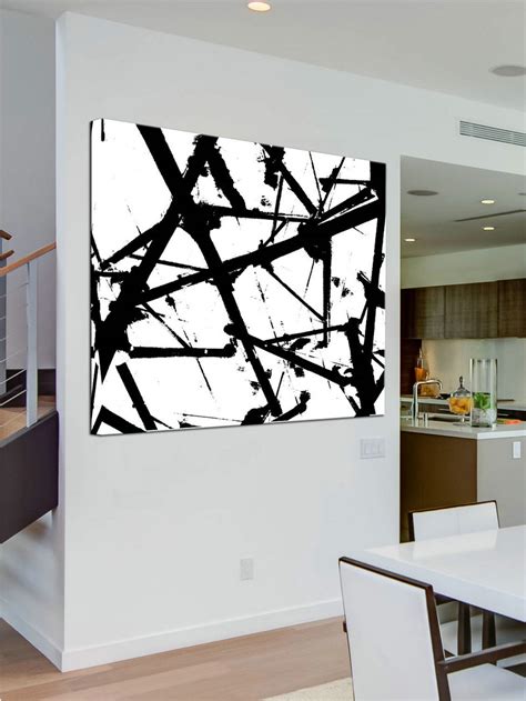 Original Large Abstract Art Painting On Canvas Black and White wall art Large Square Acrylic ...