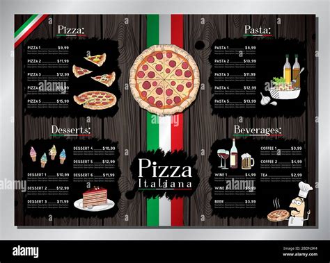 Pizza restaurant card template - table menu (pizza, pasta, desserts, drinks) - A3 size (420x297 ...