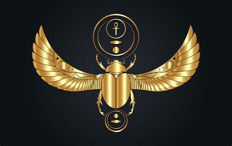 Gold egyptian sacred Scarab wall art design. Beetle with wings. Vector ...