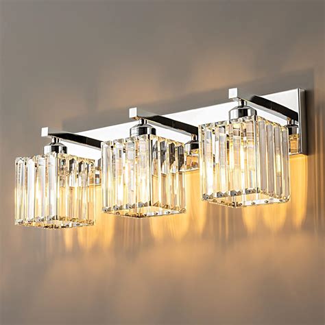 FDPBY Modern Bathroom Vanity Light 3-Lights Modern Chrome Crystal Bathroom Wall Light Bathroom ...