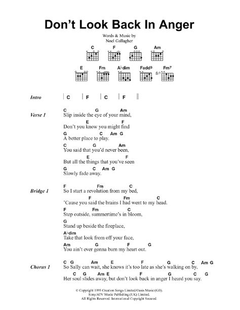 Don't Look Back In Anger by Oasis - Guitar Chords/Lyrics - Guitar ...