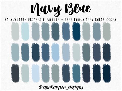 Navy Blue Procreate Palette 30 HEX Color Codes Instant - Etsy