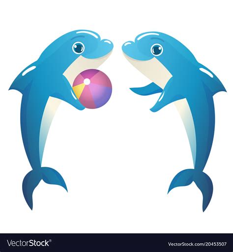 Dolphins playing with a ball Royalty Free Vector Image