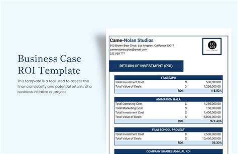 Business Case ROI Template in Excel, Google Sheets - Download ...