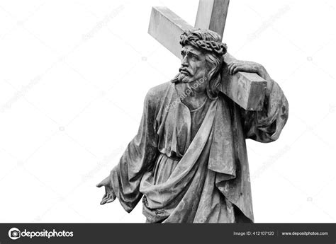 Ancient Stone Statue Jesus Christ Cross Isolated White Background Free ...