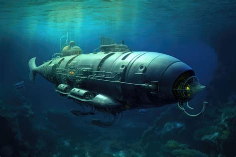 Premium Photo | Submarine with hydrodynamic shape in ocean depths created with generative ai