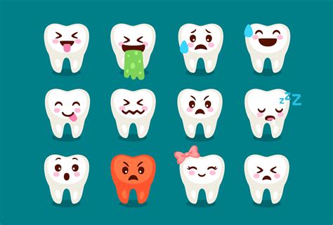 Set of cute tooth emoji expressions 1308749 Vector Art at Vecteezy