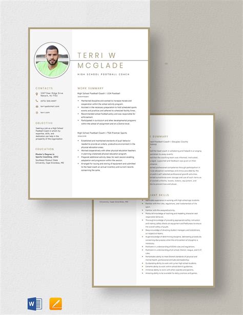 High School Football Coach Resume in Pages, Word - Download | Template.net