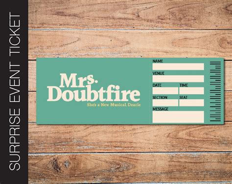 Printable MRS DOUBTFIRE Broadway Surprise Ticket. Editable - Etsy