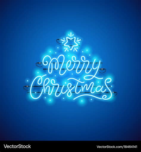 Merry christmas blue neon sign Royalty Free Vector Image