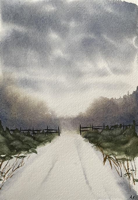 A winter landscape : r/Watercolor