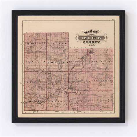 Vintage Map of Rice County Minnesota, 1874 by Ted's Vintage Art