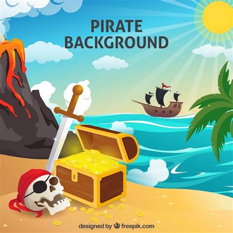 Premium Vector | Pirate background with treasure and skull