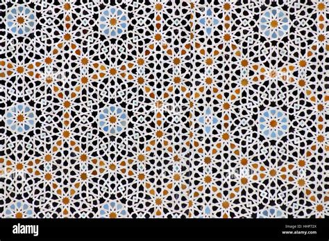 Islamic ceramic geometric tile mosaic design on a building in Fez ...