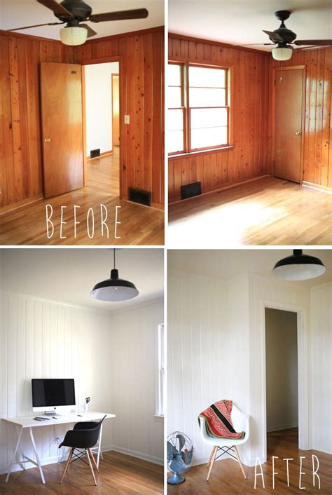 painted wood panelling - before and after Wood Paneling Makeover ...