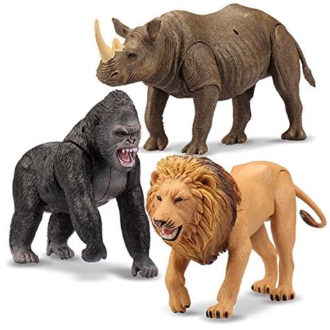 Kid Galaxy Lion, Rhino, Gorilla Plastic Educational Posable Safari ...