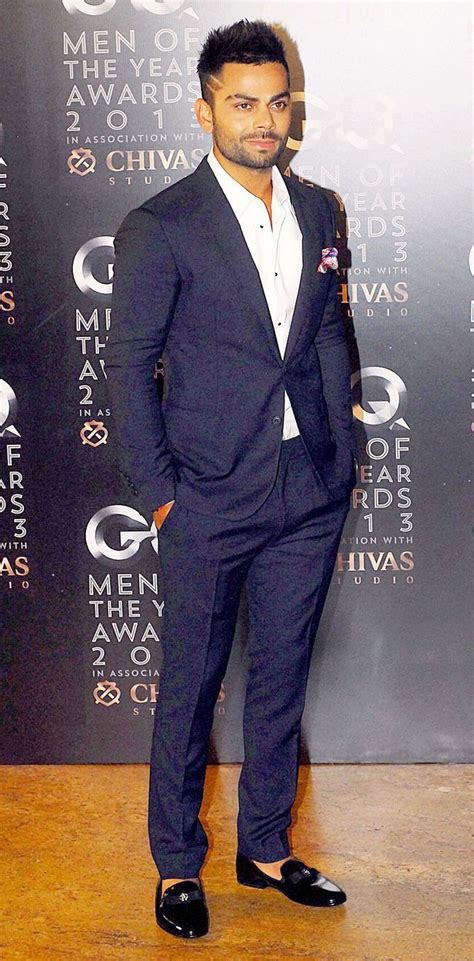 Cricketer Virat Kohli attended the GQ Men of the Year Awards in a navy ...