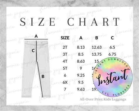 Printful Kids Leggings Size Chart, All-over Print Kids Leggings, Downloadable, Kids Size Chart ...