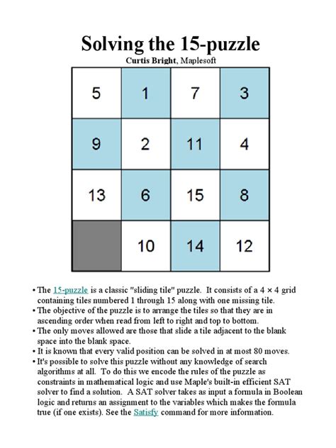 Solving The 15-Puzzle | PDF | Applied Mathematics | Theoretical Computer Science